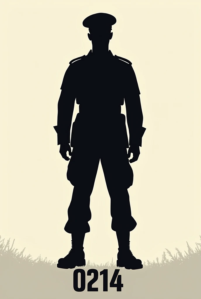 Silhouette of a soldier in khaki uniform, superimposed the number 0214 at the bottom of the image 