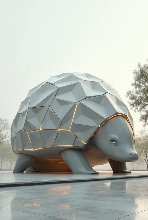 Armadillo in geometric shape in the form of a building 