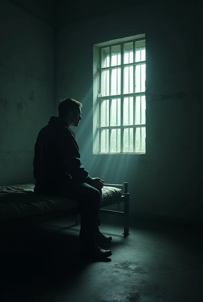 Jail cell with window and bars that let in light and transmit hope 