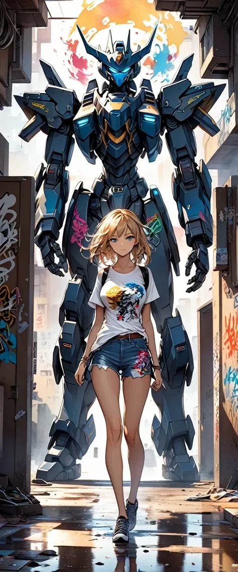 mecha ::bottom, mixed language_text, japanese graffiti letters, , excellent lighting, side lighting, perfect ending :: comix sty...