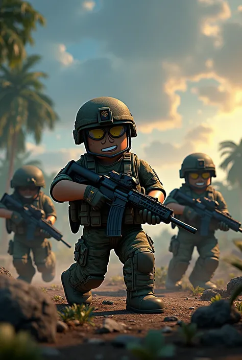 Image about roblox brazilian army game with the following phrases in the image: "ATUALIZAÇÃO DO andB V1", "AGORA COM ALGandMAS" and "NOW ALSO WITH INTRO"