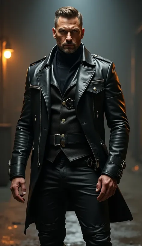 Guy in Leather military uniform 