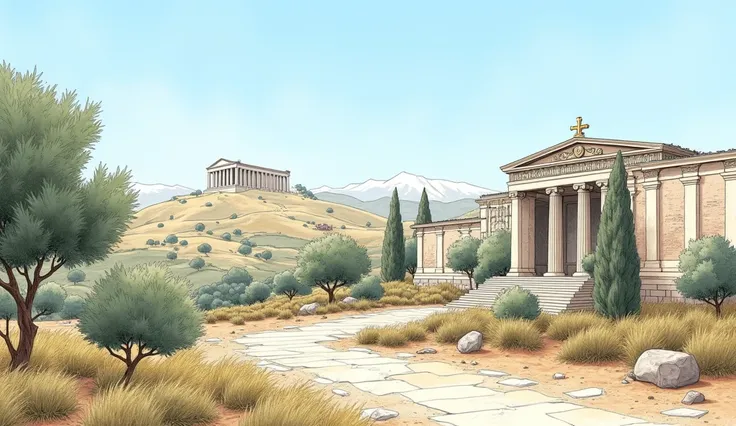 a Greek background in the form of a drawing 