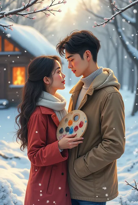 the best cover for a romance book, between a latina girl who likes art and a korean, that has winter things