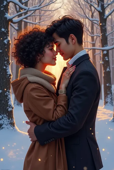 the best cover for a romance book, between a latina girl with short curly hair, who likes art and a Korean, that has winter things