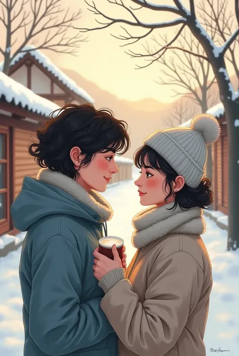 the best cover for a romance book, between a latina girl with short curly hair, who likes art and a Korean, that I have winter things in Korea without the boy&#39;s face being seen