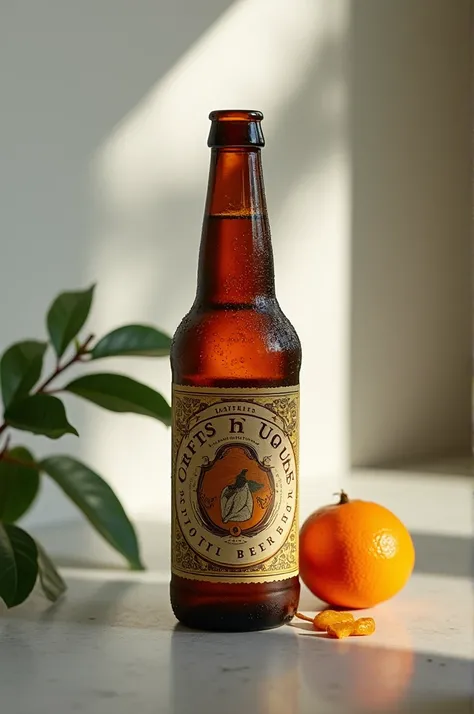 Product photography showing a bottled craft beer, with a creative but not very saturated composition 