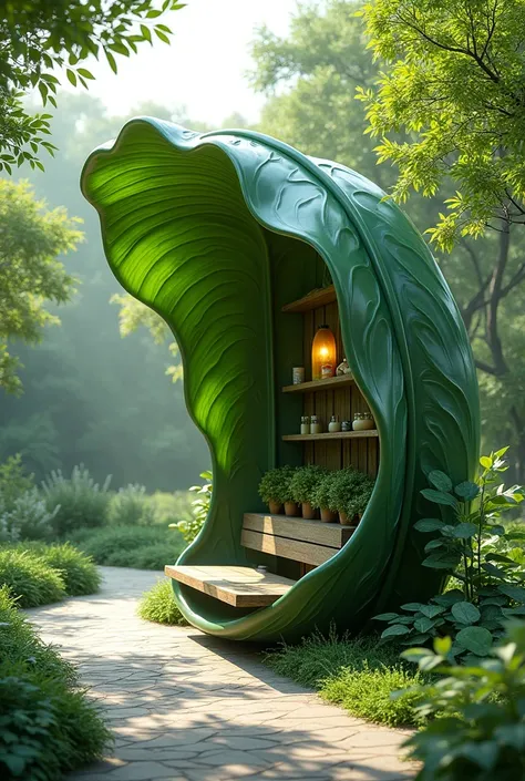 Kiosk inspired by a plant leaf 