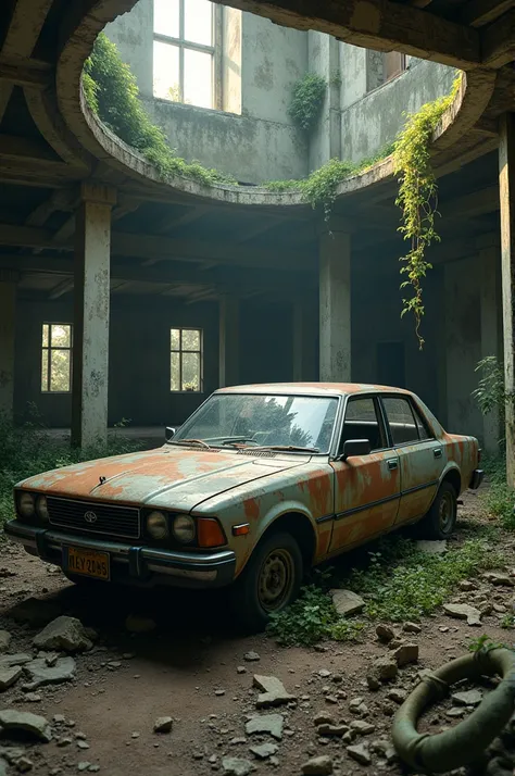 Toyota runx in abondonen building 