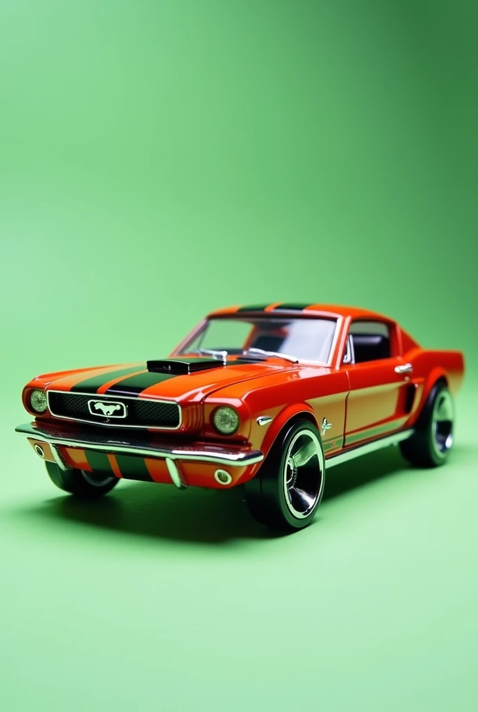 old red mustang car hot wheels toy in green studio whith no shadows and no blur




