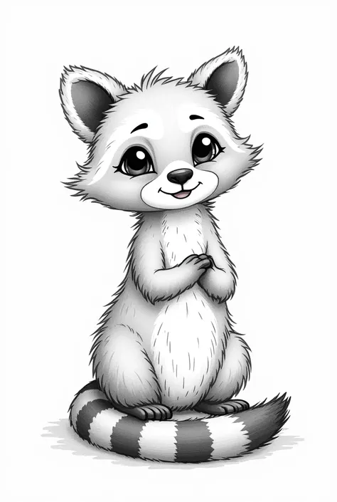 Draw a Coati in cute style in black and white to color