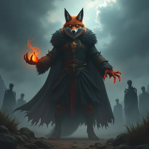 high quality, 8K Ultra HD, Fox fantasy as harsh necromancer 