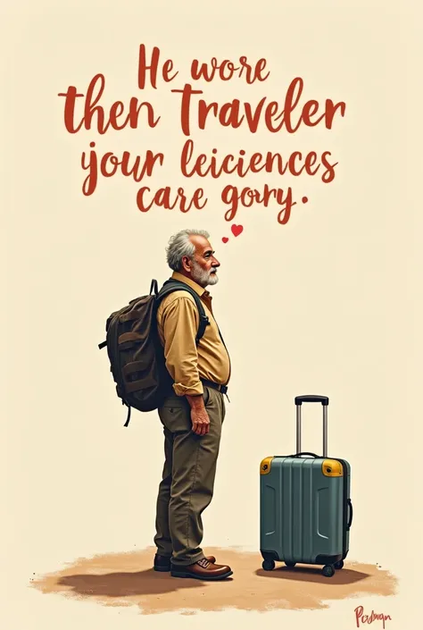 Written "IT IS THE TRAVELER ONLY WHO IS FOREIGN". "TELL ME HOW MUCH YOU HAVE TRAVELLED". Typography with WE LOVE PEACH FONT BOLD