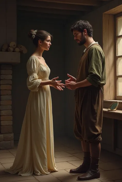 woman talking to her husband, his wife cries medieval times 