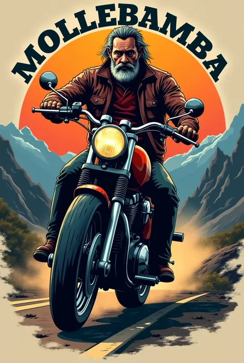 Generate a logo for a motorcycle club named "Motorcycle club " that includes an image of a man from the Andes riding a motorcycle and at the top says Mollebamba motorcycle club 

