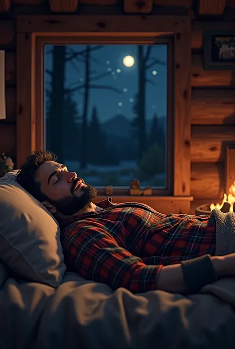 A man sleeping inside his cabin at midnight 