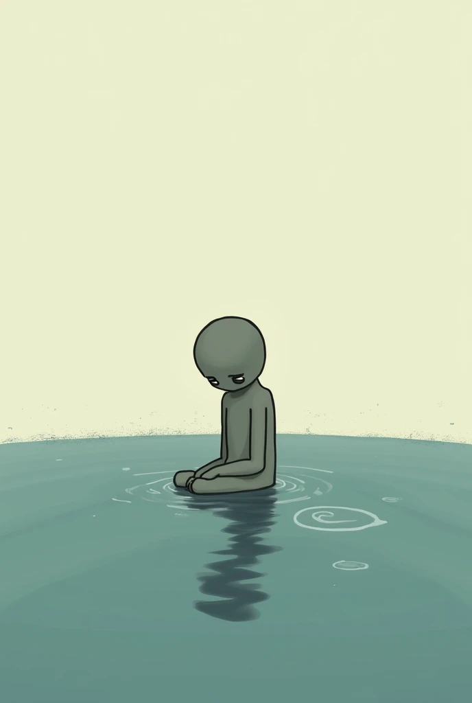 Sad cartoon person inside a pool with emotions 