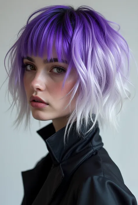 Purple hair with white tips and black streaks