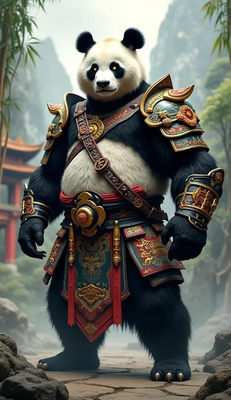 A Panda  in a warrior suite 