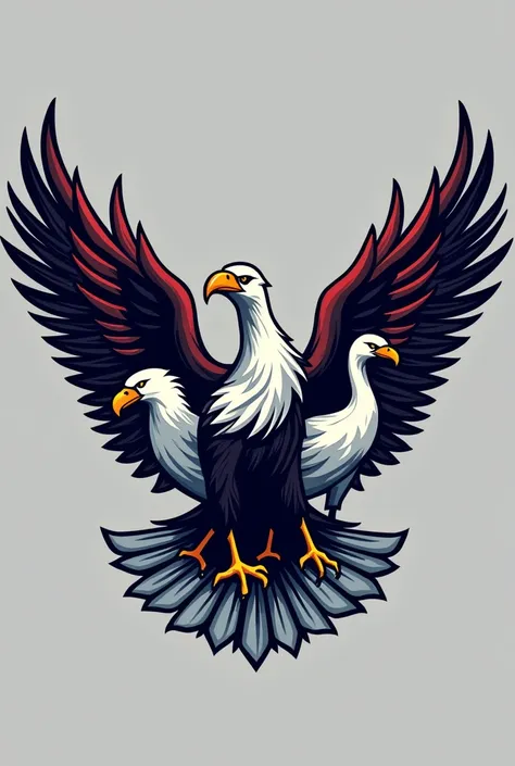 e-sports logo featuring a bald eagle, a Roadside hawk, a trumpeter swan and a peregrine falcon, all with full bodies