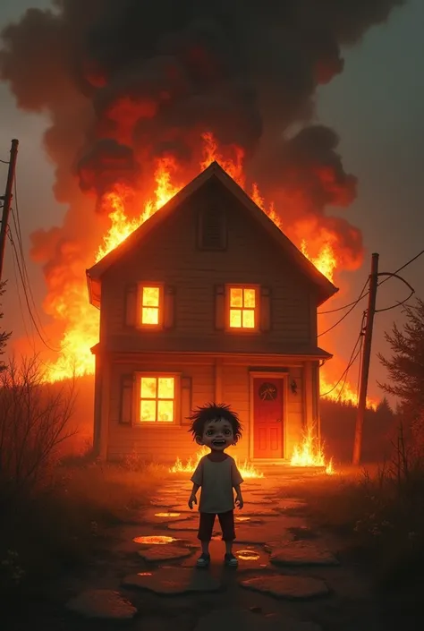 house on fire and child laughing