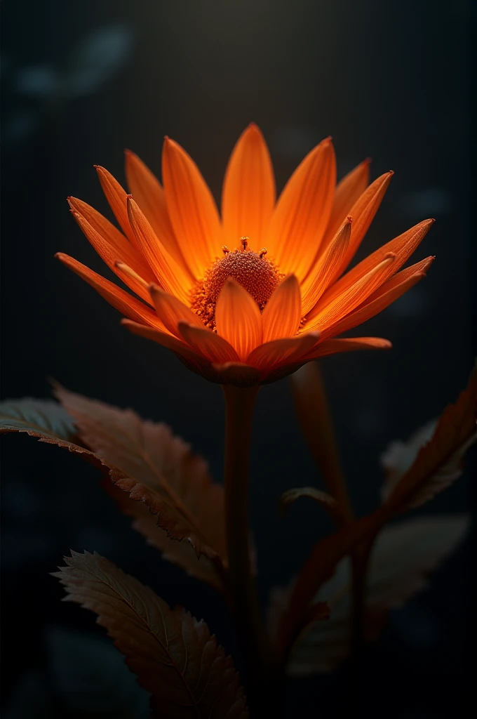 A night flower in a dark setting with orange light tones