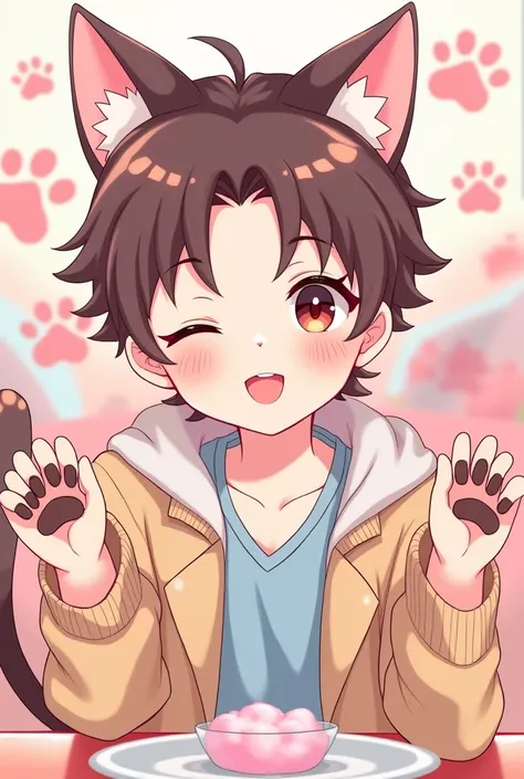 Logan from a kpop group, The group name is "Kittycats" with cat paws and it has to be cute