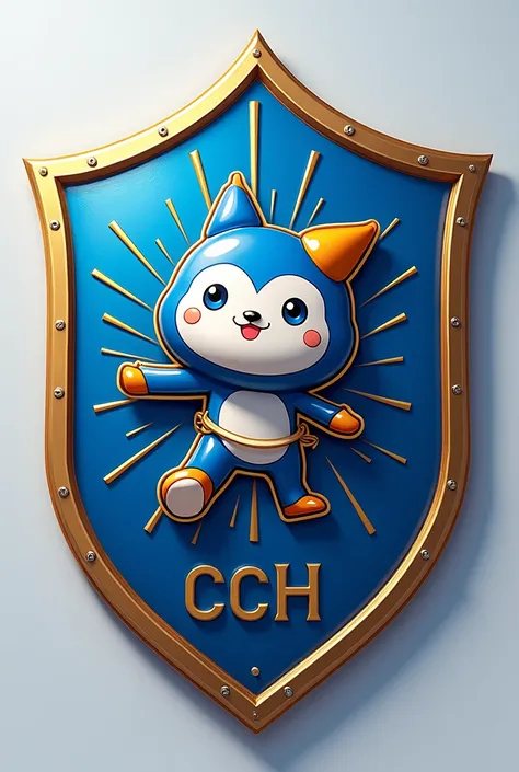 Make a snoopi shield with a blue and gold uniform with “CCH” written on it, Perfect