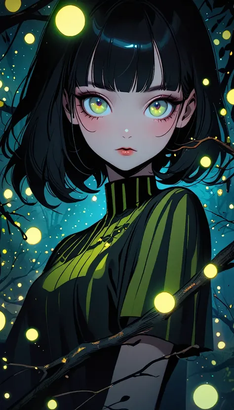 Kuvshinov among branches and fireflies, Sandusha, Fantasy Art, (((Surrealism))), (Style - Glass)