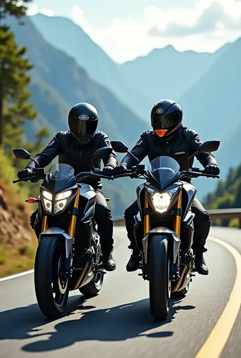 Two lifelong friends, each on an MT09 motorcycle