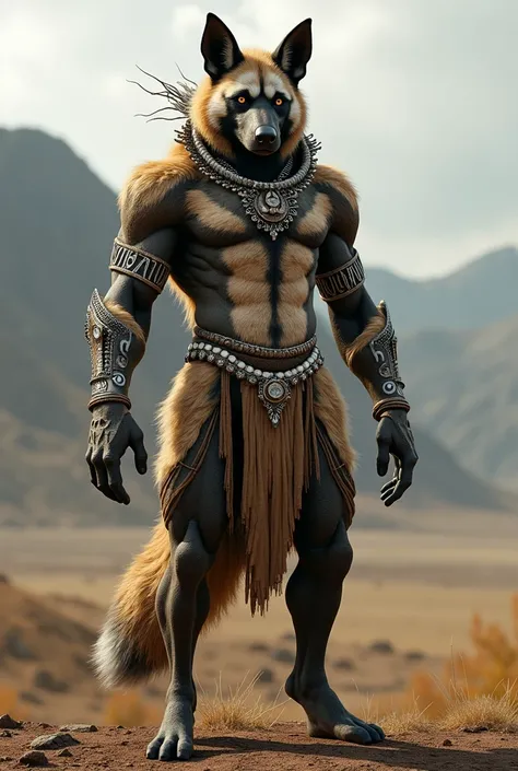 Lycaon Pictus humanoid, furry, strong, majestic and more epic 