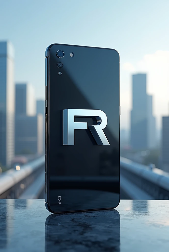 a futuristic cell phone with FR written on the back, stylized