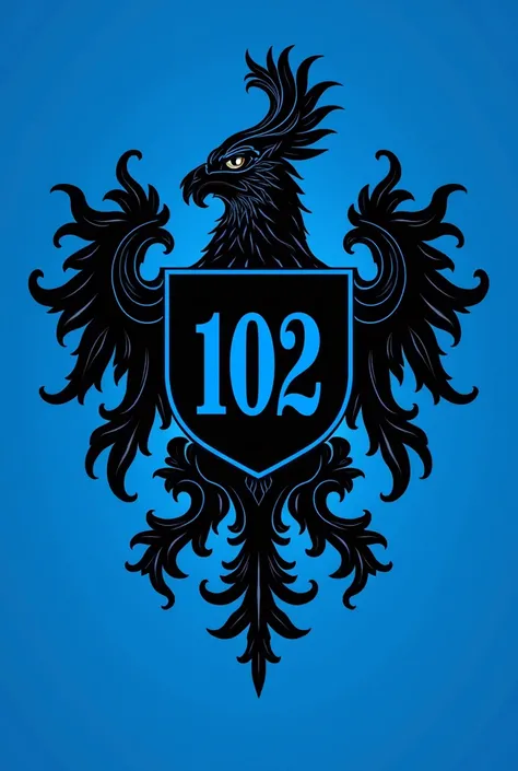 generate a coat of arms with the colors blue and black with the number 102
