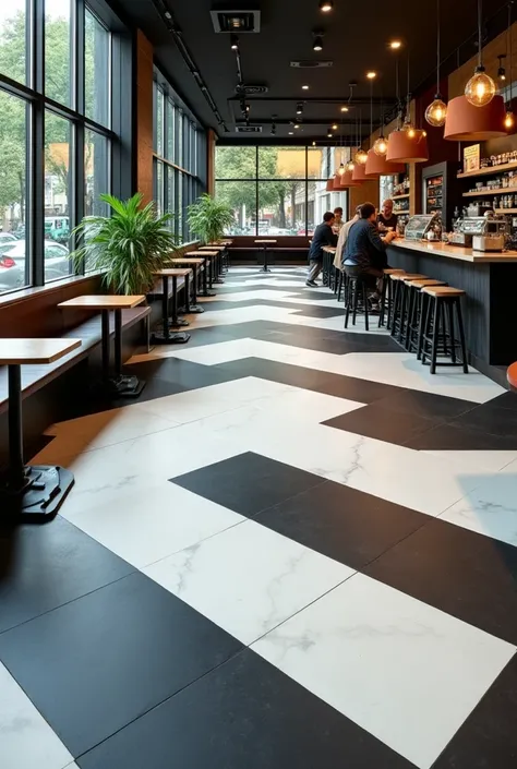 Floor design for Starbucks, black and white,