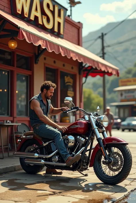 A motorcycle and car wash. 