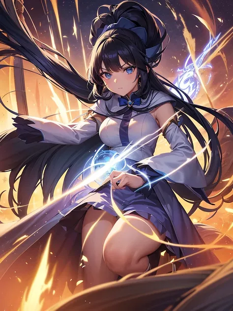 a cartoon image of a girl with long hair and blue eyes, hestia, birb, black - haired mage, ayaka genshin impact, portrait knights of zodiac girl, anime moe artstyle, isekai, cleric, anime character, pretty female cleric, dressed like a cleric, inspired by ...