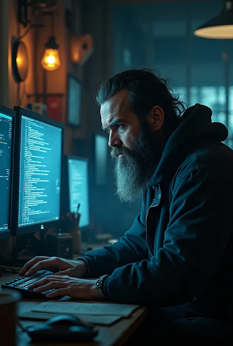 Black Bearded Adult Hacking