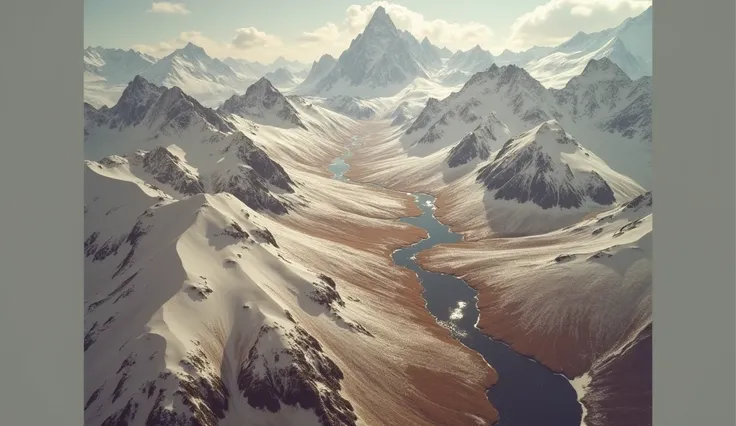 Aerial view of Norwegian mountain landscapes covered in snow, with epic music in the background