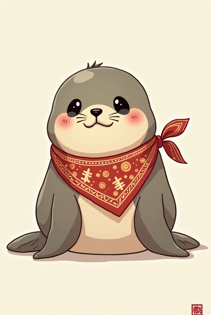 a cartoon seal with a bandana around its neck, concept art by Kishi Ganku, pixiv, shin hanga, ivan seal, shirabii, safebooru anime image, yuruyuri, the seal of fortune, official art, marin kitagawa fanart, awwwww, shuushuu anime image, gelbooru anime image...