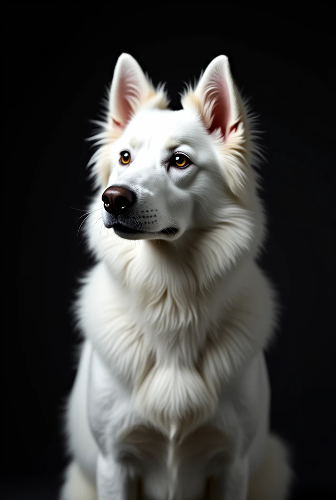 white dog black background
