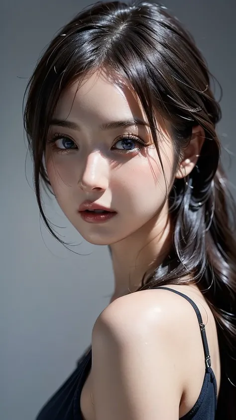 ((Beautiful Face:1.2)),((realistic:1.4)),Hot and beautiful posing model, Curly black hair, Dark blue eyes, Fitness Body --ar 16:9 -,((フィットネスウェア:1.4))