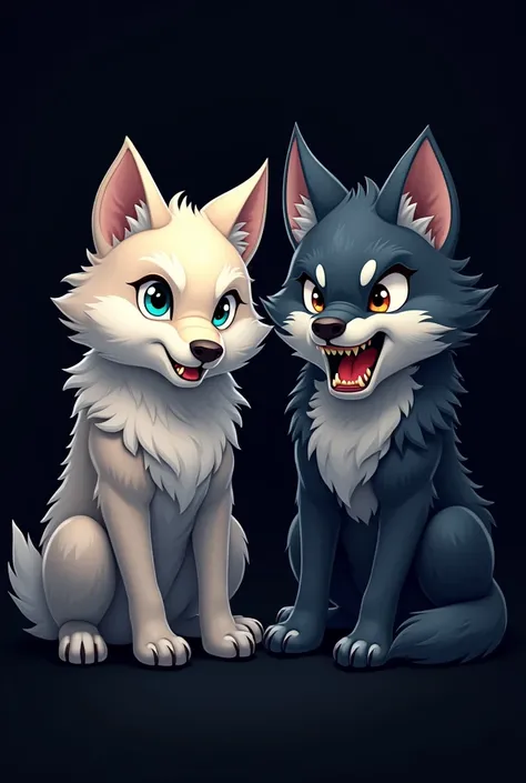 cute wolf, angry wolf, design, black background