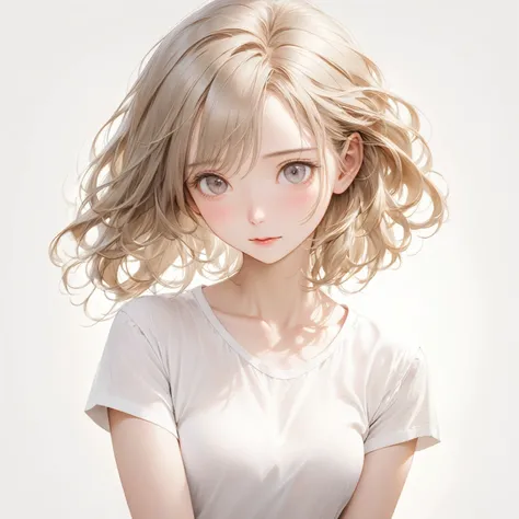 (masterpiece, Best Quality,:1.2), One girl, (Alone:1.3), Upper Body, White shirt, Short sleeve, , (Wife, Realistic, Real Life, Exceptional, Best aesthetics, new, newest, Best Quality, masterpiece:1.2), soft_Lighting, soft_skin_tone, Female_hair, (White bac...