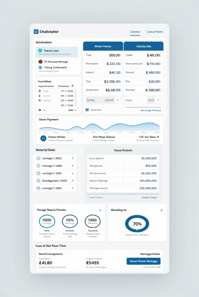 A calculator showing mortgage payments, with a visual representation of different loan types (fixed-rate and adjustable-rate), down payment, and interest rates.