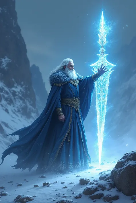 an ice blade being summoned by a powerful wizard