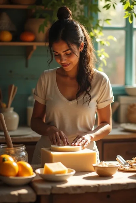 A Brazilian woman making soap 
