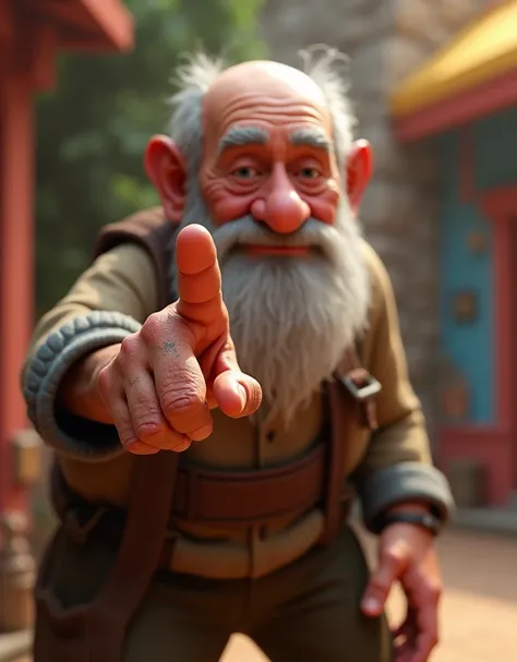 An old man&#39;s index finger pointing in Pixar 3D style