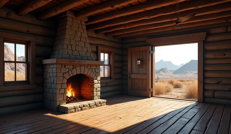 (Photorealism:1.2), inside a cabin, without any person, in the old west