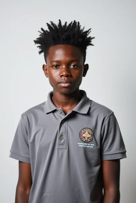 The image you uploaded shows a young person with short, curly black hair and a neutral expression. They are wearing a grey polo shirt with a logo that reads "Université de Lomé" and "École Polytechnique de Lomé" on the left side, suggesting a connection to...