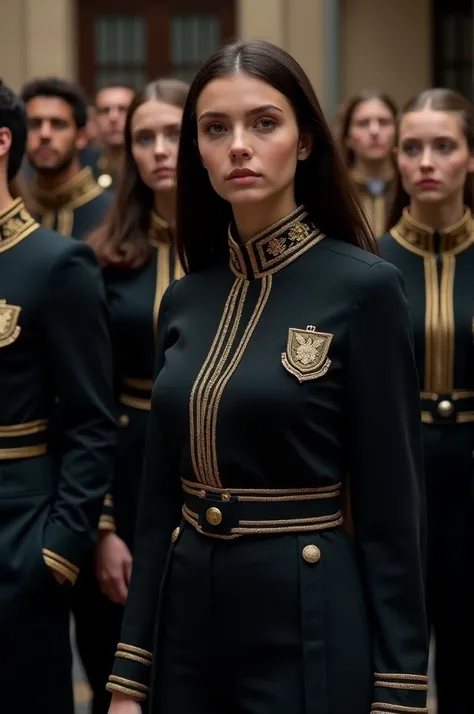 Black uniforms with gold school details 